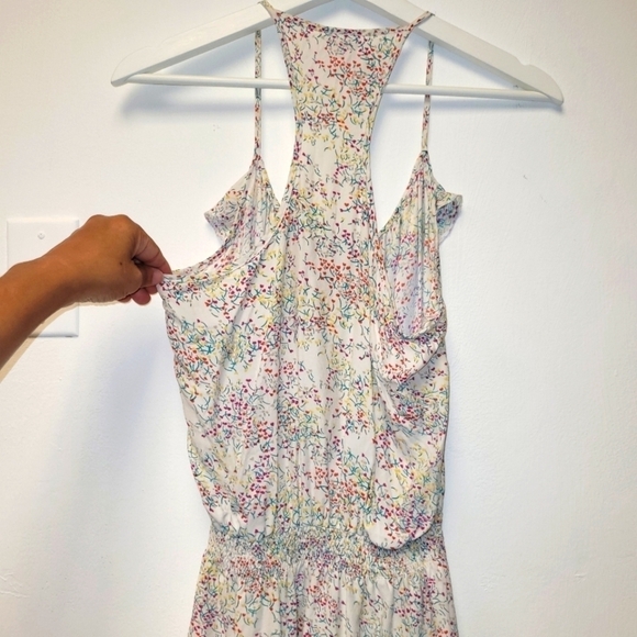 Parker Silk Cream Multicolored Floral Dress Smocked Waist Size L - Picture 8 of 14